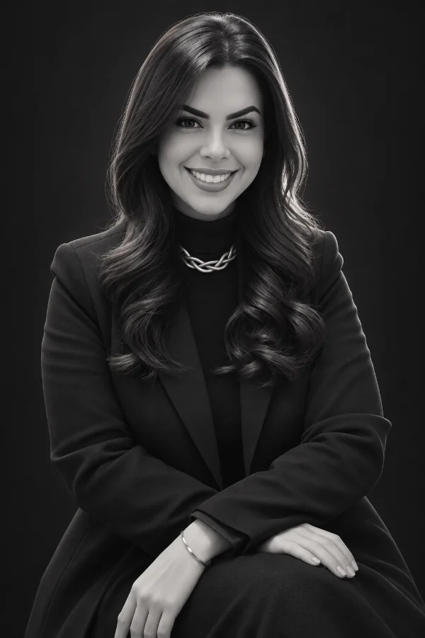 Caricatura em preto e branco de Dra. Rafaela Araújo